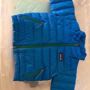Patagonia Vibrant Blue Jacket with Green Zippers